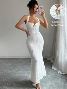 Women's Mermaid -Length Fish Tail Dress - Long Hanging Neckline Sleeveless Evening Gown, Solid Color -Length Dress for Weddings, Proms, Galas & Year-Round Wear, Machine Washable (s)