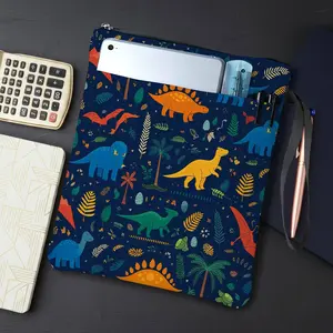 1PC Dinosaur Jungle Nature Print Book Cover with Zipper Closure - Book Protector & Storage Bag, Front Pocket for Students, Teachers, Office Supplies.