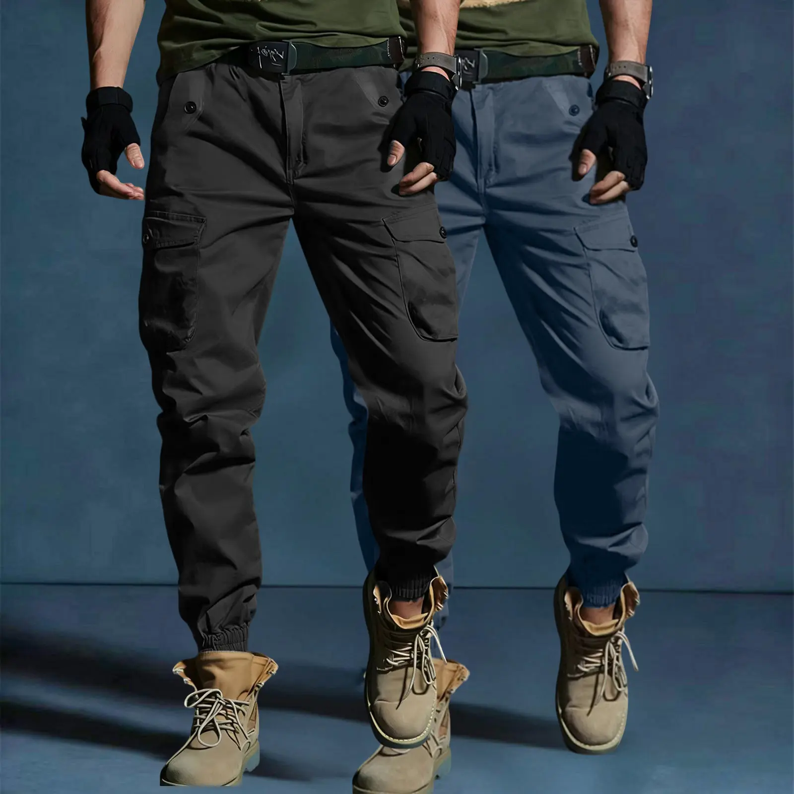 Men’s tactical cargo pants: 2-pack and 1-pack; multi-pocket outdoor hiking jogger pants; men’s casual cargo long pants