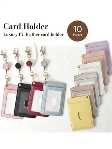 PU Card Holder Retractable Badge Reel Bus Card Storage ID Case, Unisex Work Employee Card Protector, Compact Lightweight Leather Material