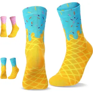 BY-XSOK40   Ice Cream Socks Funny Crew Cotton Drip Socks for Women Colorful Novelty Crazy Cute Stockings Ice Cream Themed Gifts