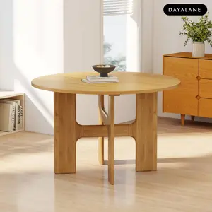 DAYALANE [Valentine's Day]Modern Bailey Round Dining Table 47.5'' with Pedestal Base, Natural Walnut Wood, Space-Saving Design, Solid Wood Construction, Farmhouse Style, Ideal for Dining Room & Living Room