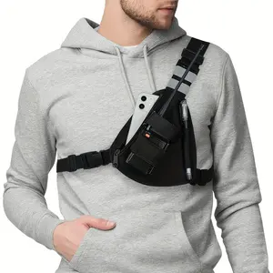1pc of a Stylish Organizer, a Sporty Nylon Chest Bag for Men Featuring a Removable Triangle Holder for Walkie-Talkies And a Coin Pouch with a Zip Closure.