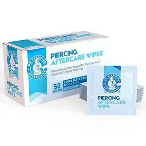 Dr. Piercing Aftercare Wipes – Piercing Aftercare | Saline Solution for Piercings - Keloid Bump Ear Piercing Cleaner – Ears Lips Belly Nose Piercing Bump - Piercing Hole Cleaner (50 Count)
