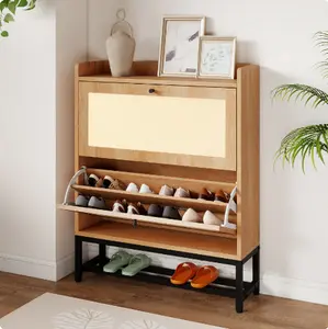 Entryway Shoe Cabinet model 4 natural wood color