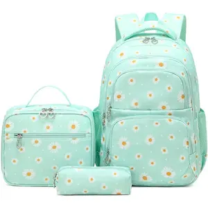 3 count Daisy Prints Backpack for Girls Bookbag set Primary School Daypack Elementary Students Knapsack with Lunch Box