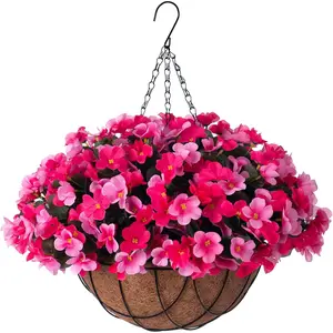 Artificial   with Basket for Outdoor,  Hydrangea  Arrangements in Pot Indoor Porch Garden Yard Spring Summer Decor(Double Rose)