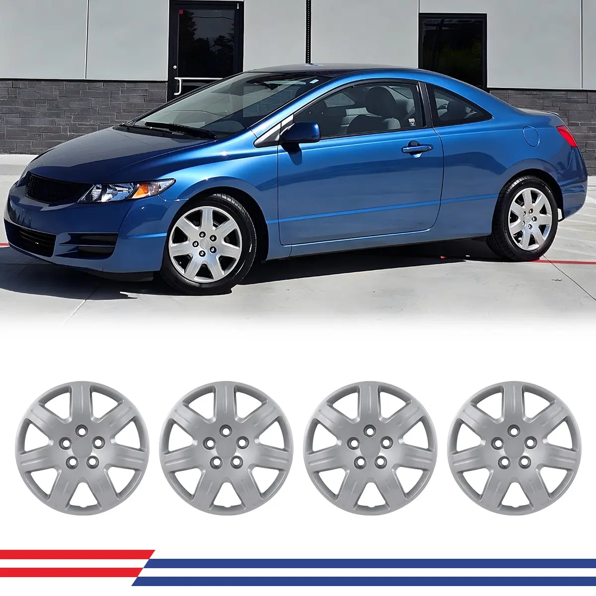 WOLFSTORM 4-Pack 16in Wheel Covers, ABS+PC Hubcaps, Tool-Free Installation, Appearance Boost for 2006-2011 Honda Civic Auto Replacement Parts