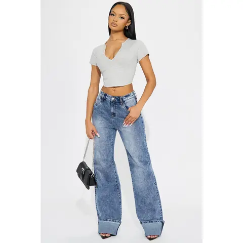 On My Radar Cuffed Straight Leg Jeans - Medium Wash