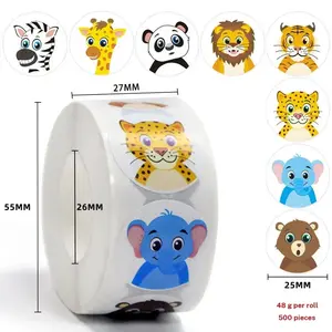 1 Roll 500 Cute Animal Stickers, Graffiti Decals for Notebook, Water Bottle, Computer, Phone Decoration, Teacher Rewards Student Stickers