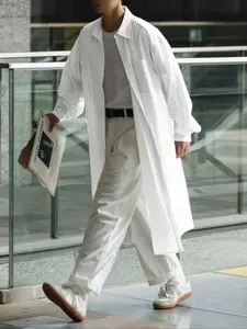 INCERUN Men's Fashion Striped Mid-Length Long Sleeve Collared Shirt, Stylish Casual Wear, Perfect for Daily Use, Comfortable and Trendy Design