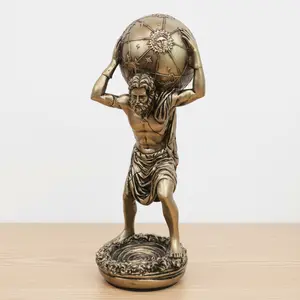 Atlas Greek Mythology Statue, Bronze Finished Titan Carrying The Celestial Sphere Sculpture, Ancient Greek God Figurine, Inspiring Office Desk Decor, Strength & Perseverance Gift for Men, Home Library Ornament