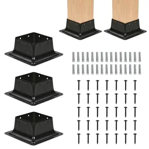 3.6" x 3.6" Metal Post Base – Heavy Duty Column Support for Deck, Pergola, Railing & Fence – Rust-Resistant Black Metal Anchor Brackets with Screws, Easy DIY Installation