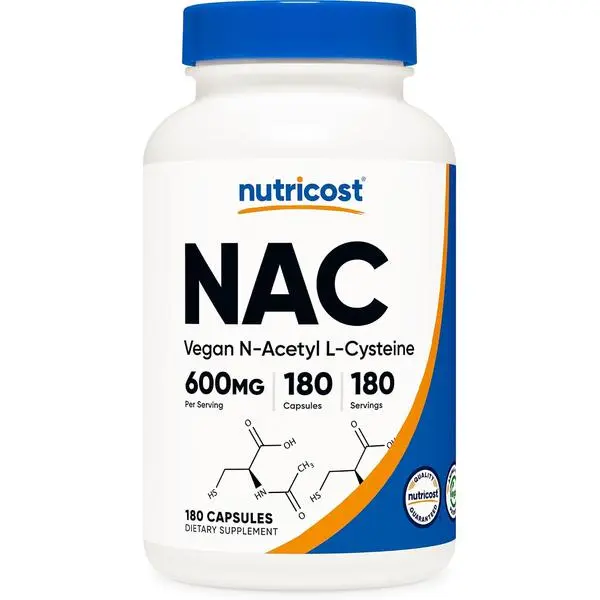Nutricost N-Acetyl L-Cysteine (NAC) Supplement, 600mg, 180 Capsules - GMO-Free, Gluten-Free, NSF Certified Health and Wellness Wellness Products, Supports Health
