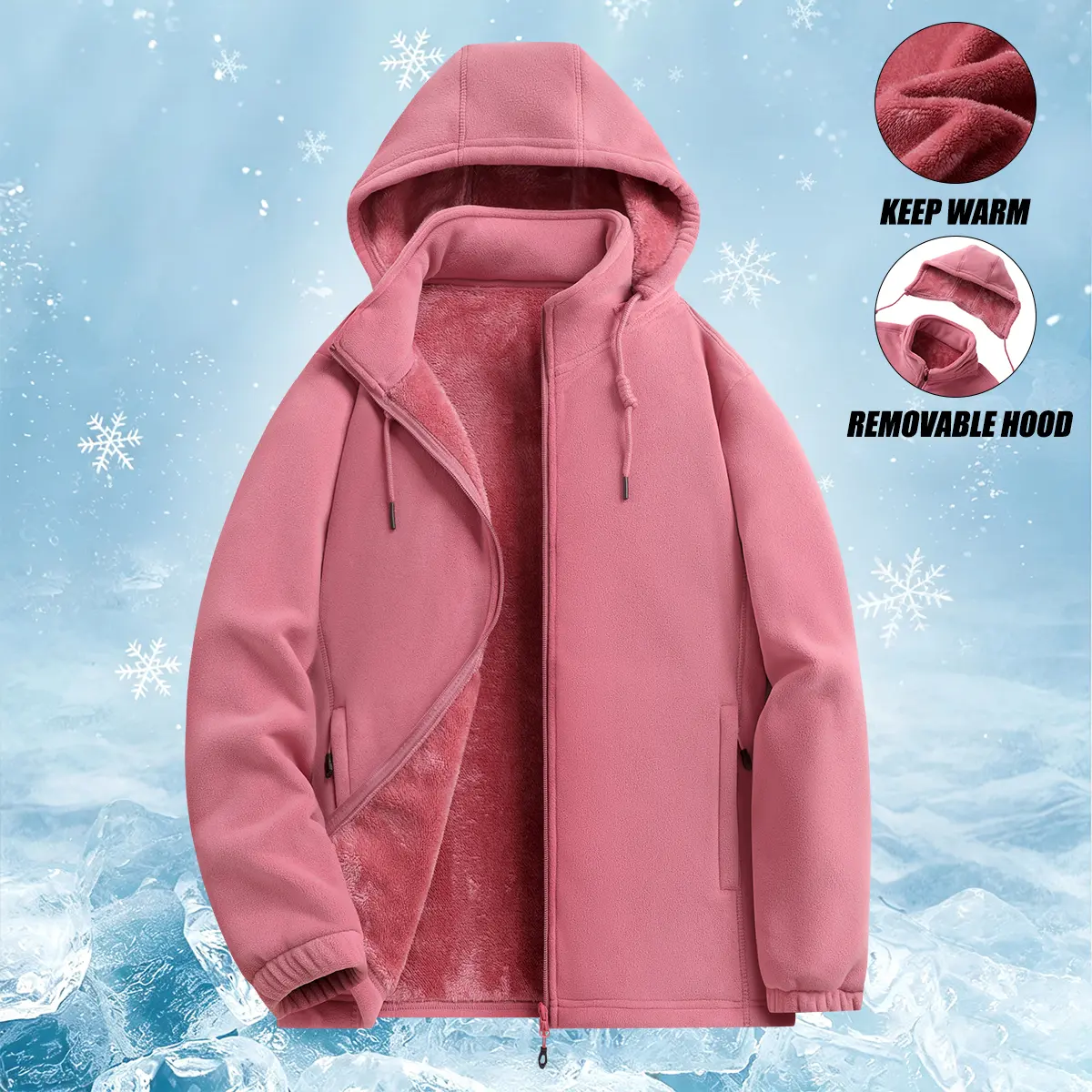 JOGWAVE Women’s Minimalist Winter Hooded Coats - Thick Padded Zip-Up Tops for Women, Long Sleeves, Removable Hood, Pockets, Solid Color Casual Outerwear for Autumn/Winter Warmth