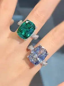 Luxury Simulated Paraiba/tanzanite Open Ring, High Carbon Diamond Inlay, Synthetic Blue Sapphire, Perfect Gift for Wedding Anniversary