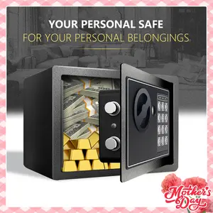 Practical gift for mom  1pc Money Safe Box for Home with Sensor Light & Money Bag, Security Safe Box for Money Safe with Keys & Pass Code, Lock Box with Digital Keypad (Black and Silvery)