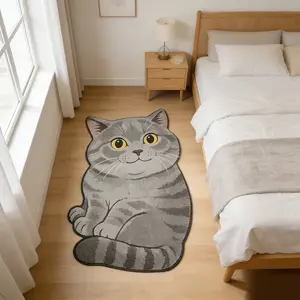 Lazy British Shorthair Cat Shape Rug, Soft Plush Bedside Mat, Healing Home Decor, Non-Slip, Perfect Gift, Bedroom/living Room Use