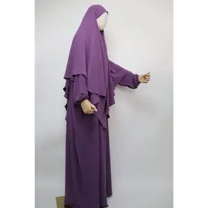 Semi Batwing Abaya and Diamond Khimar Set - Purple
