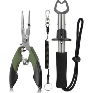Fishing Tools Kit Fishing Hook Remover Pliers Fish Lip Gripper Muti-Function Fishing Gear with Lanyard Saltwater Resistant Fishing Accessories