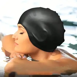 Silicone Reinforced Ear Cuff Swim Cap, Waterproof and Comfortable, Non-Slip Design, Suitable for Adults, Long Hair Individuals