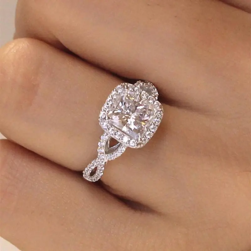Elegant Rhinestone Decorated Promise Ring for Girlfriend, Wedding Promise Rings, Fashion Engagement Ring for Wedding, Daily Clothing Decor, Trendy Exquisite for Anniversary Party Jewelry Gift, Beautiful Rings