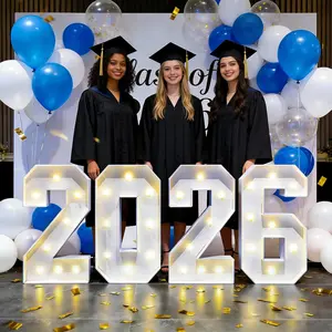 2.3ft 2026 Light Up Numbers New Year Decorations Class of 2026 Graduation Large Sign Big Grad Foam Board Giant Lighted Marquee Letters 2.3 Feet Tall with Lights High School College Prom