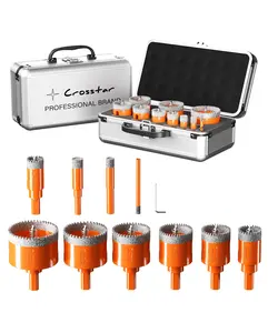 Crosstar 10PCS Diamond Hole Saw Kit with Pilot Bit & Spring - Brazed Diamond Core Drill Bits for Tile, Ceramic, Porcelain, Marble, Granite (6/10/12/20/25/30/35/40/45/50mm) Includes Aluminum Case