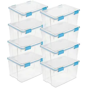 Sterilite 54-Qt Clear Plastic Stackable Storage Bin w/ Gasket Latch Lid, 8 Pack