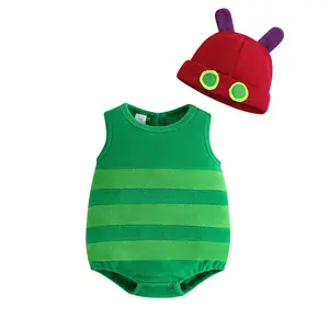 FOCUSNORM Baby Caterpillar Costume Infant Girl Boy Halloween Costume Sleeveless Hungry Romper with Hat Cosplay Party Outfit