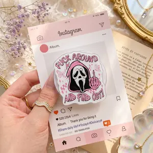 Funny Horror Mask Magnetic Phone Grip, Pink Spooky Quote Acrylic Phone Holder, Cute Scary Movie Style Accessory