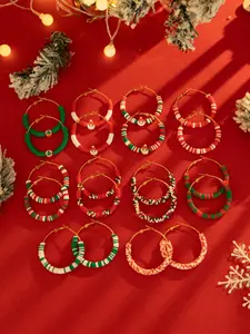 Creative Christmas Colorblock Earrings, Personalized Holiday Gift Santa Soft Clay Hoop Studs, Multiple Styles Available, Perfect Festival Present!