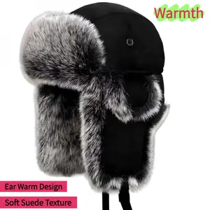 Winter Trapper Hat Faux Suede Fur Lined Warm Cold Weather Ear Flap Ski Hat for Men Women Beanie Fitted Baseball Cap Adjustable