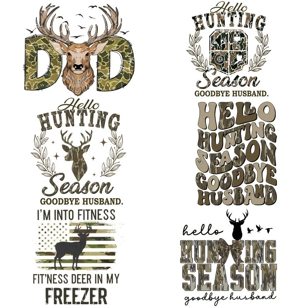 Hunting Season Sublimation DIY Iron on DTF Transfers Stickers, Washable Heat Transfer Designs, Ready Press Decals Plastisol Patch, DIY Crafts Supplies for DIY Clothing T-shirt Mask Jeans Backpack