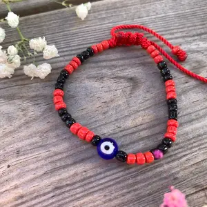 Evil Eye Bracelet with Red and Black Beads.