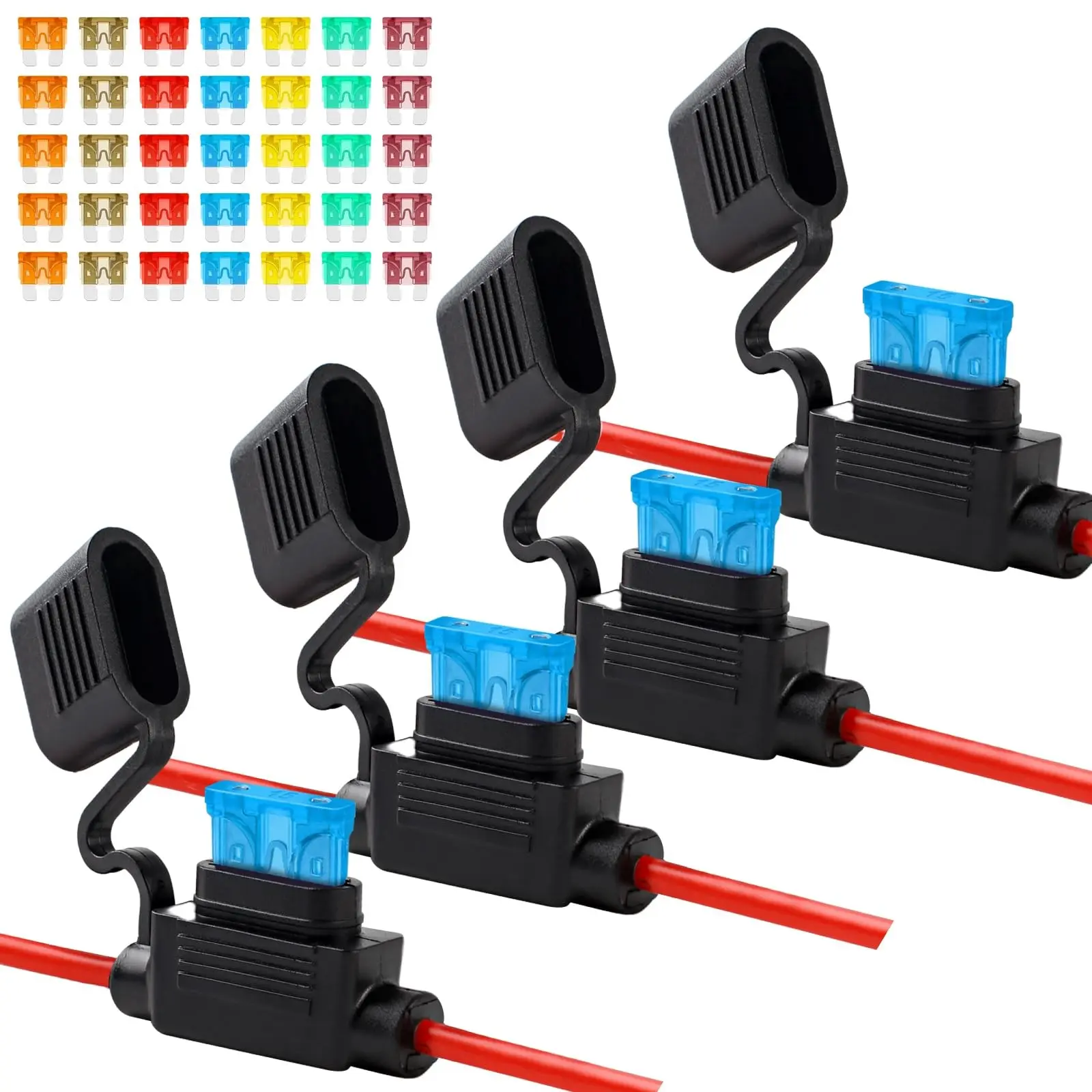 4 Pack 12AWG Inline Fuse Holder with 35PCS Standard Blade Fuses, Heavy Duty 12V Fuse Holder for Auto, Marine, Truck, Boat, and Motorcycle Circuits