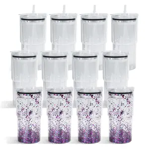 AGH [New Arrived] 6pcs 18oz Snow Globe Plastic Tumbler with Clear Lid Double Wall Water Bottle with Pre Drilled Hole and Plug for DIY Glitter Gifts