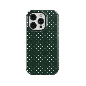 Polka Dot Tough Phone Case - Aesthetic Dark Forest Green and White Cover For Iphone 16/15/14/13/12/11/X