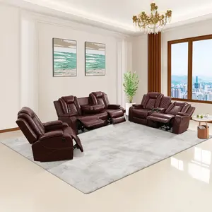 Red Breathing Leather 3-Piece Living Room Recliner Sofa Set