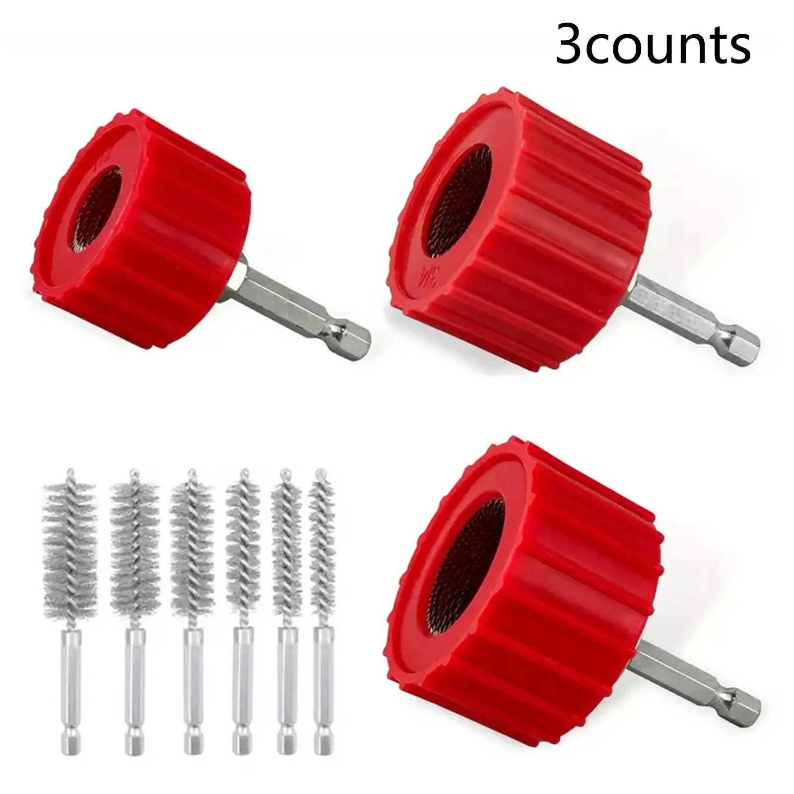 Drill Bits Set, 3 Counts/set Copper Pipe Cleaner Set, Cleaning 1/2, 3/4 and 1.0 Inch Pipes and Fittings, Power Tool Accessories