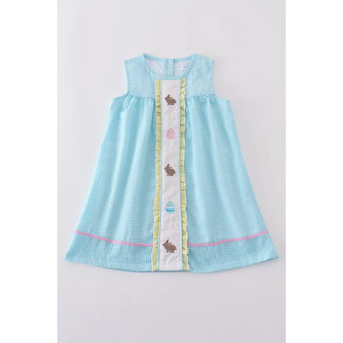 Premium mint bunny egg embroidery gingham dress