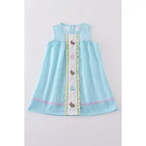 Premium mint bunny egg embroidery gingham dress