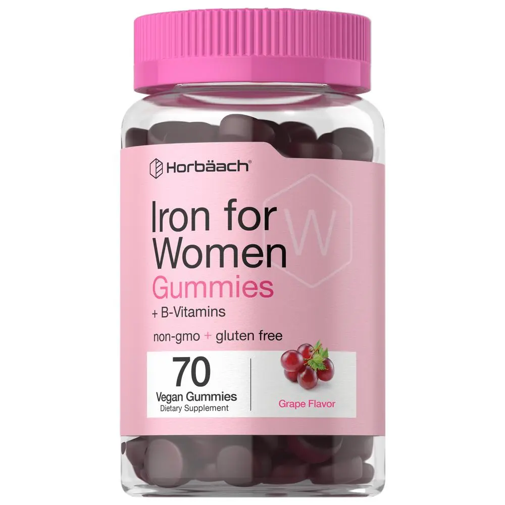 Horbäach Iron Gummies for Women - Supplement with B Vitamins - 70 Count - Grape Flavor - Vegan, Non-GMO & Gluten Free
