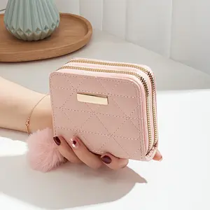 Personalized PU Leather Women's Wallet with Fur Ball Charm Custom Name Card Holder Soft Large Capacity Evening Daily Handbag for Wife Daughter Christmas Birthday Anniversary Gift