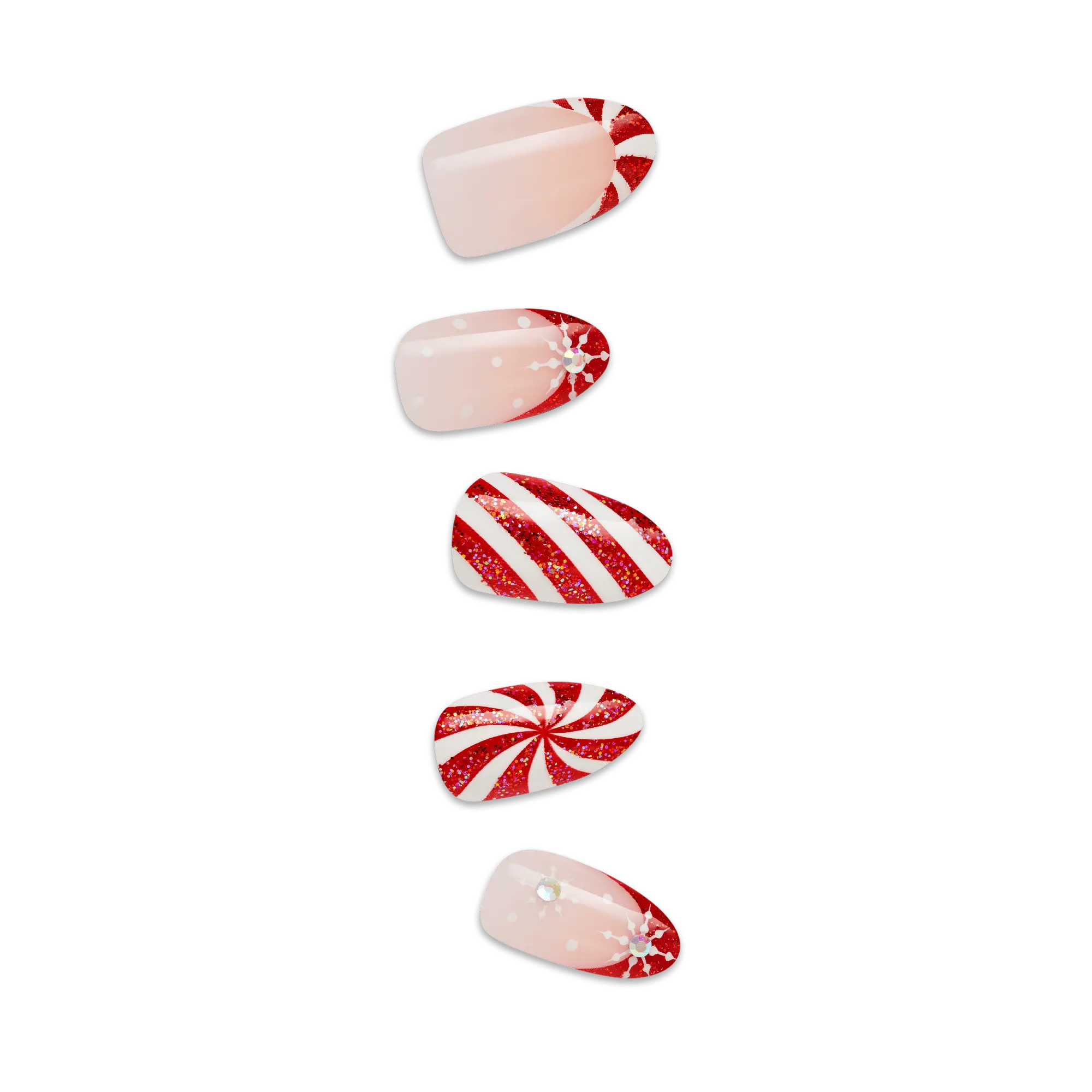 Impress Design Holiday No Glue Fake Press On Nails - Jingle Glow | French Design, Red & White, Medium, Almond, Manicure