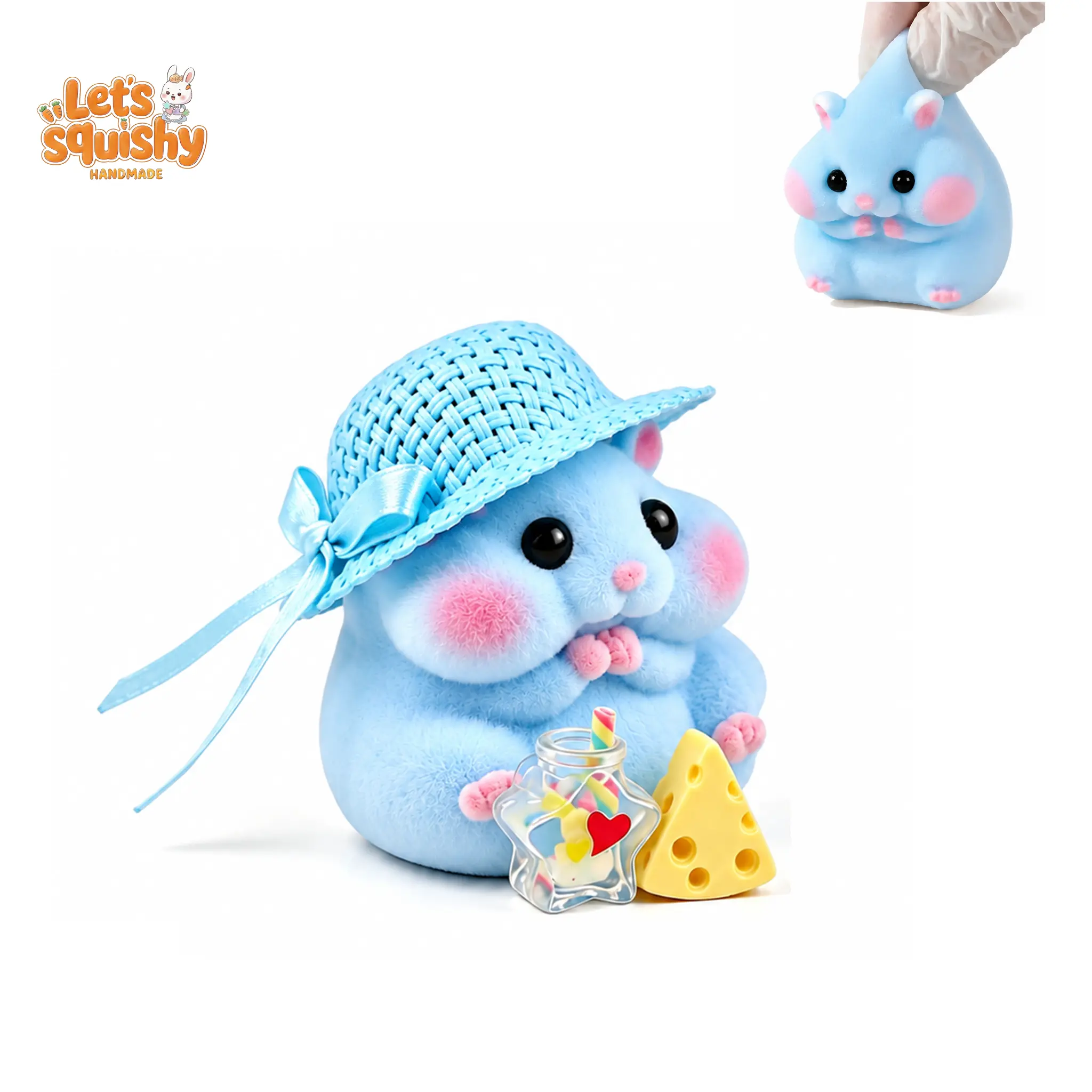 LETSSQUISHY Handmade Taba Squishy Hamster Toy, Cute Squishy Hamster Fidget Toy, Realistic Hamster Toy, Soft Silicone Mochi Furry Toy, Stress Relief Gift for Adults & Kids, Sensory Anxiety Plushie (Bule)