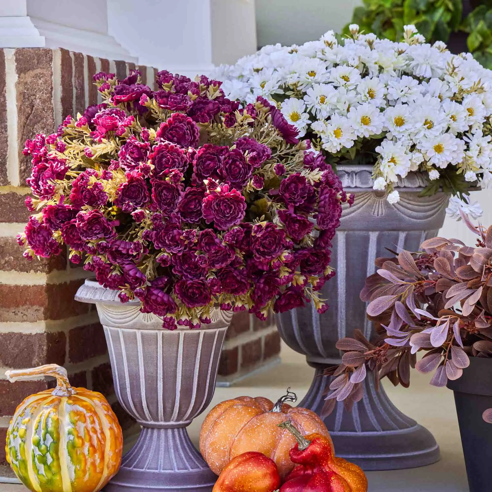 Purple Faux Classic Mum Bush Outdoor Fall Arrangement Urn Filler