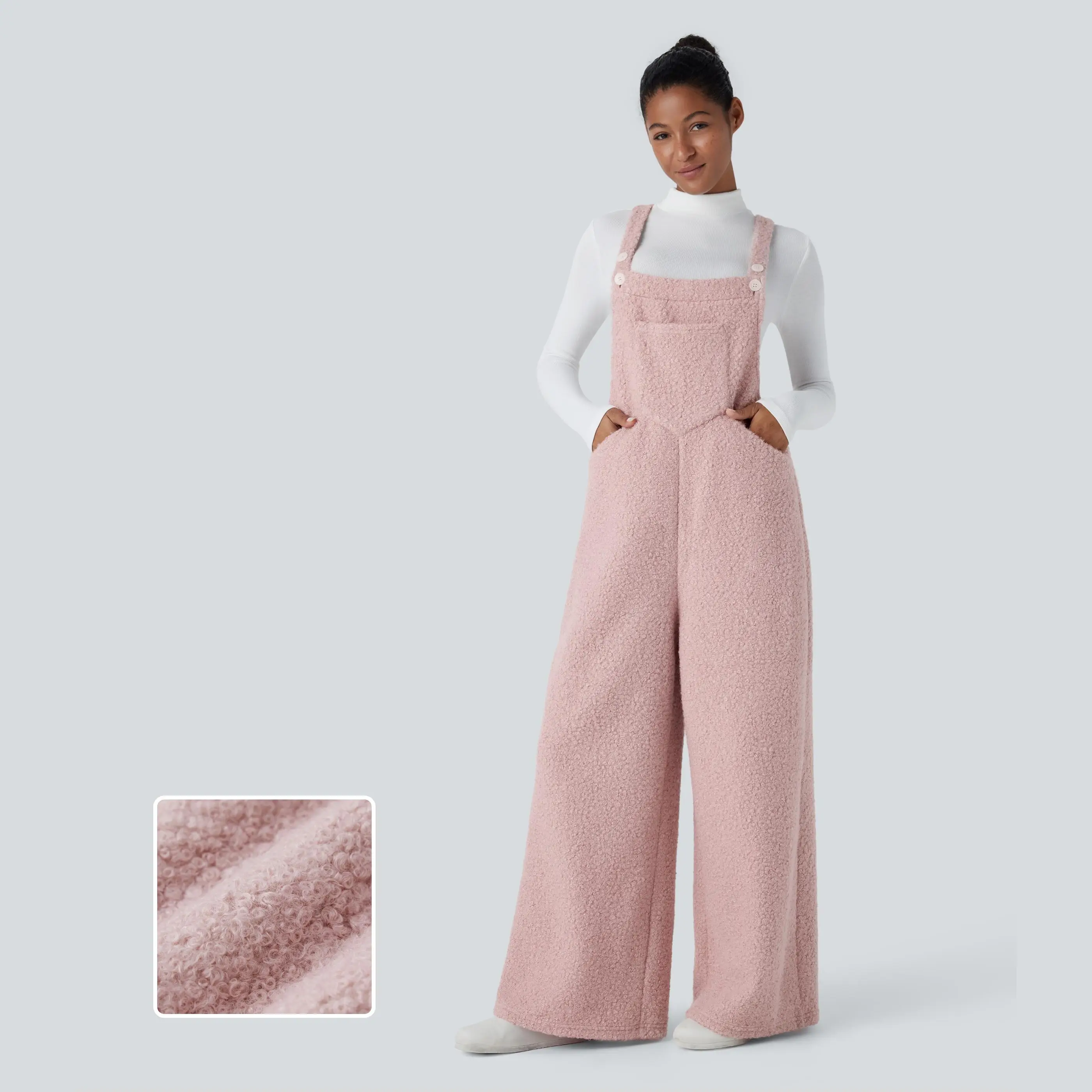 Halara Adjustable Strap Button Multiple Pockets Casual Teddy Overalls#TikTokShopBacktoSchool