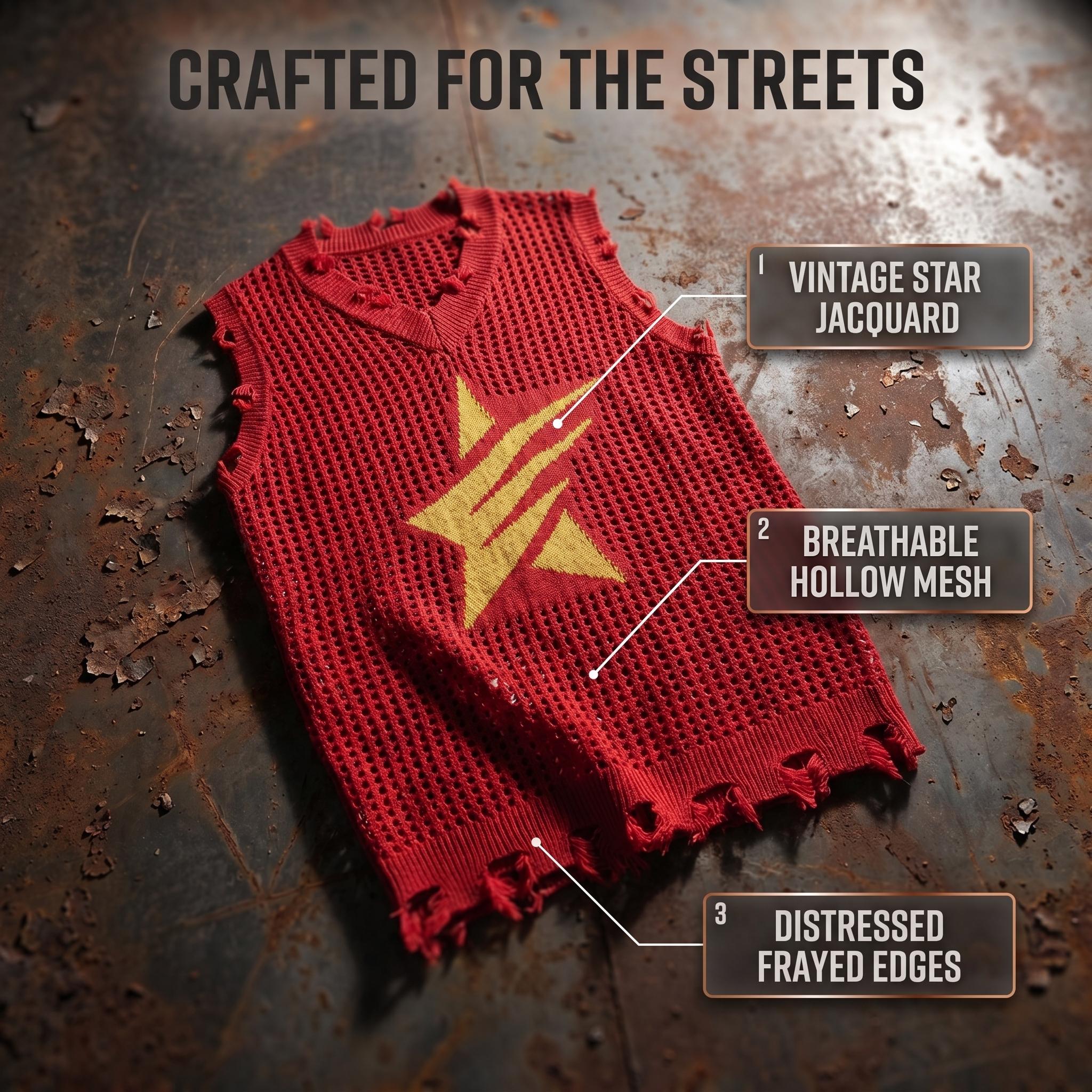 Grandclad Men's Sleeveless Knit Hollow Out Knit Tank Stylish Pullover Workout Tanktop Vest Red