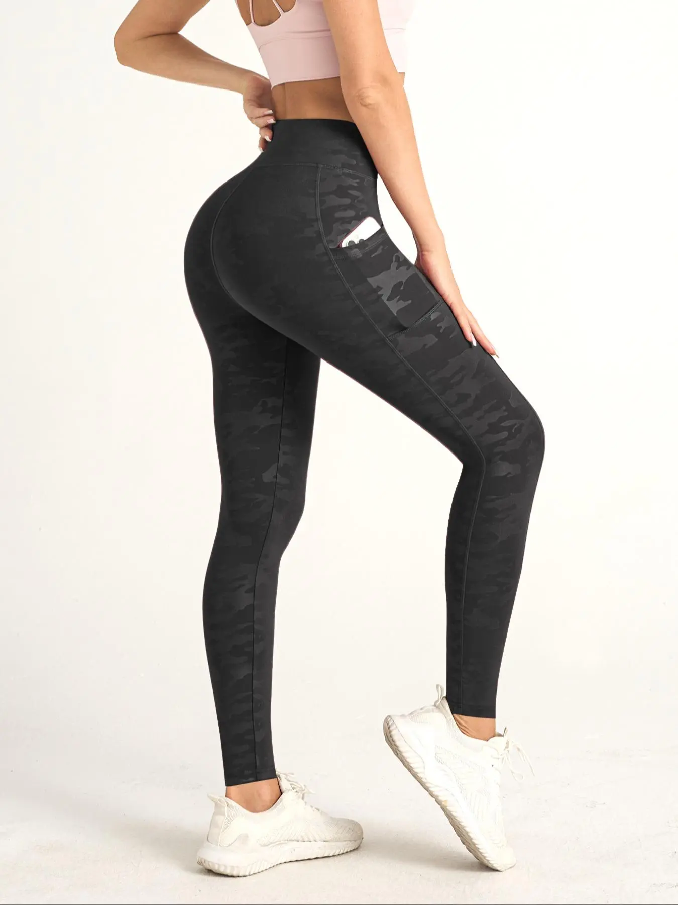Women's Camo Print High Waist Pocket Sports Leggings, High Waist Activewear, Athleisure Fitness Leggings, Comfy Breathable Skinny Pants for Yoga Gym Workout, Gym Sportswear Bottoms, Ladies Sportswear for All Seasons